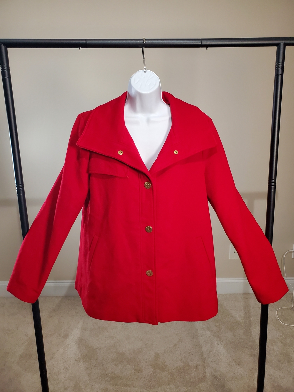 Ellen Tracy Lipstick Red Wool Blend Pea Coat Jacket Sz 8